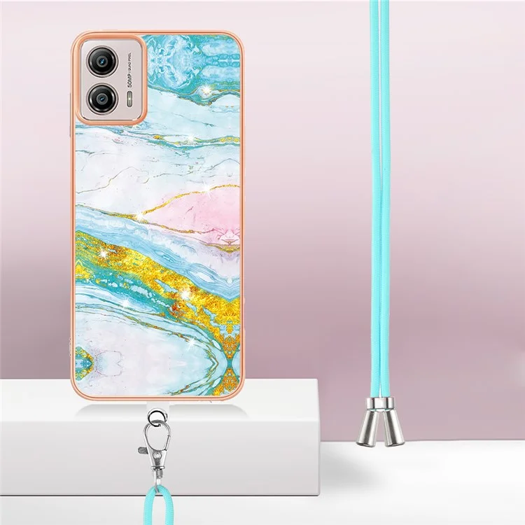 Série YB IMD-9 pour Motorola Moto G53 5G / G13 4G Étui de protection en TPU avec motif marbre électroplaqué et cordon - Vert 004