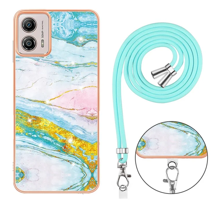 Série YB IMD-9 pour Motorola Moto G53 5G / G13 4G Étui de protection en TPU avec motif marbre électroplaqué et cordon - Vert 004