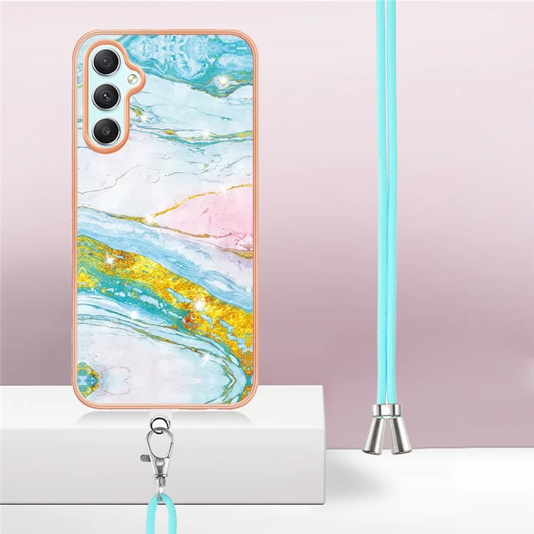 For Samsung Galaxy A24 4G (162.1 x 77.6 x 8.3mm) Case with Shoulder Strap IMD IML Flower Pattern TPU Back Cover - Green 004
