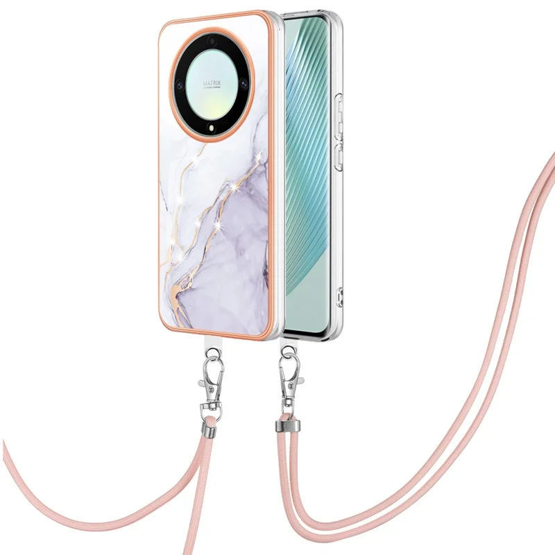 For Honor X40 5G / X9a 5G / Magic5 Lite 5G Case with Shoulder Strap IMD IML Flower Pattern TPU Back Cover - White 006