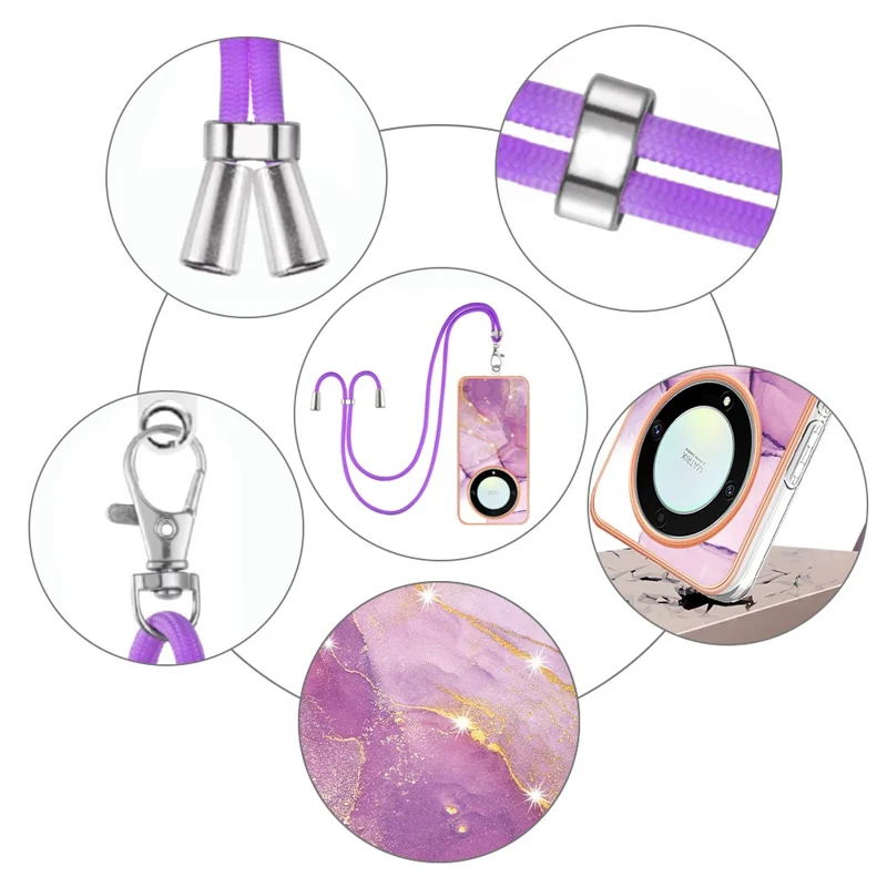 For Honor X40 5G / X9a 5G / Magic5 Lite 5G Case with Shoulder Strap IMD IML Flower Pattern TPU Back Cover - Purple 001