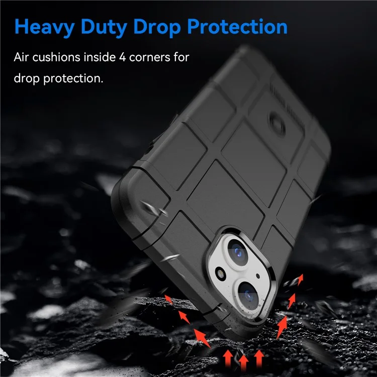 For iPhone 15 Plus Shockproof Square Grid Texture TPU Phone Case Back Cover - Black