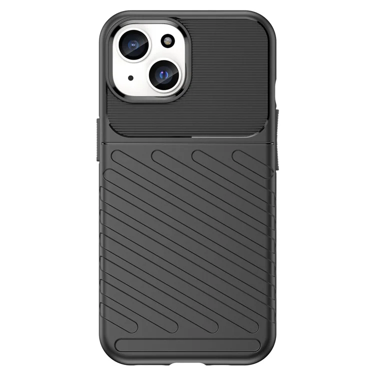 Thunder Series For iPhone 15 Plus Thicken TPU Phone Case Twill Texture Anti-scratch Cover - Black