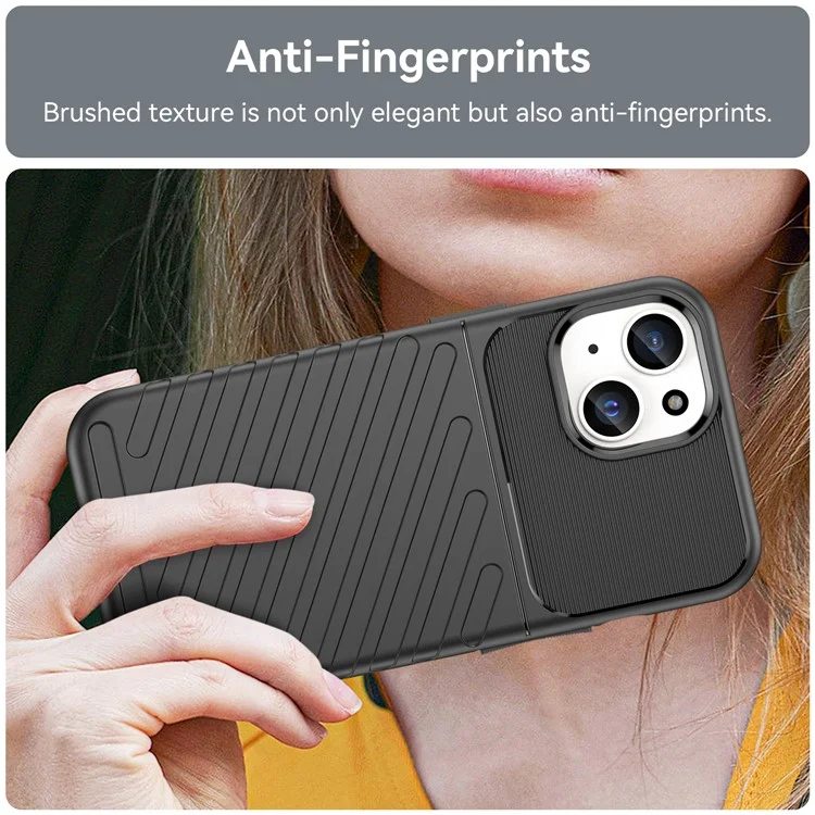 Thunder Series For iPhone 15 Plus Thicken TPU Phone Case Twill Texture Anti-scratch Cover - Black