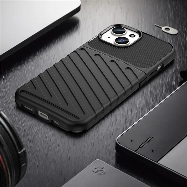 Thunder Series For iPhone 15 Plus Thicken TPU Phone Case Twill Texture Anti-scratch Cover - Black