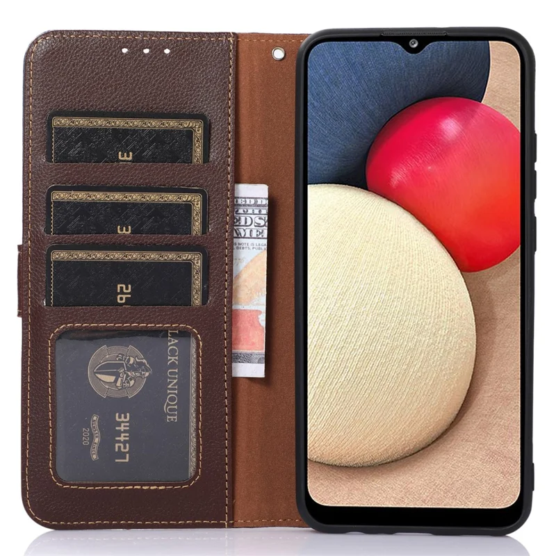KHAZNEH Para iPhone 15 Pro Estuche de Cuero Antiarañazos con Bloqueo RFID Billetera Soporte - Marrón