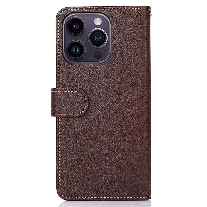 KHAZNEH Para iPhone 15 Pro Estuche de Cuero Antiarañazos con Bloqueo RFID Billetera Soporte - Marrón