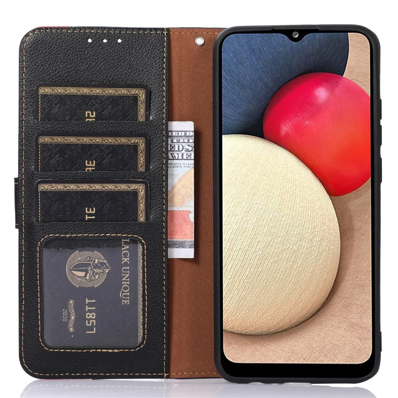 KHAZNEH PU Leather Case voor iPhone 15 Pro Max, RFID-blockerende standaard portemonnee litchi-structuur telefoonhoes - Zwart