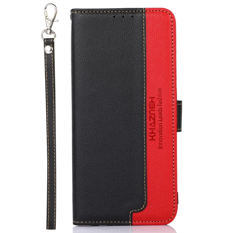 KHAZNEH PU Leather Case voor iPhone 15 Pro Max, RFID-blockerende standaard portemonnee litchi-structuur telefoonhoes - Zwart