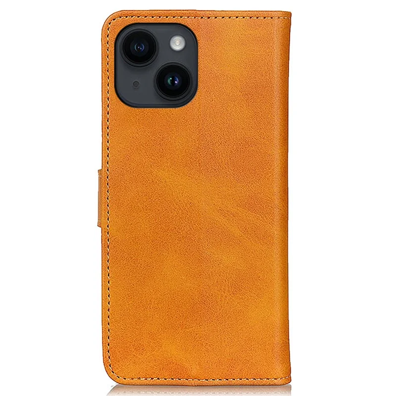 Phone Case for iPhone 15 Plus , PU Leather+TPU Foldable Stand Cowhide Texture Wallet Cover - Brown