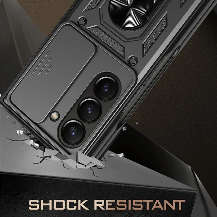 Pour Samsung Galaxy Z Fold5 5G Coque de téléphone avec support Étui en PC + TPU avec protecteur d'objectif coulissant - Noir