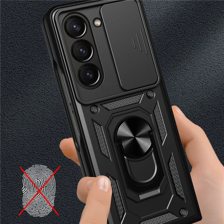 Pour Samsung Galaxy Z Fold5 5G Coque de téléphone avec support Étui en PC + TPU avec protecteur d'objectif coulissant - Noir