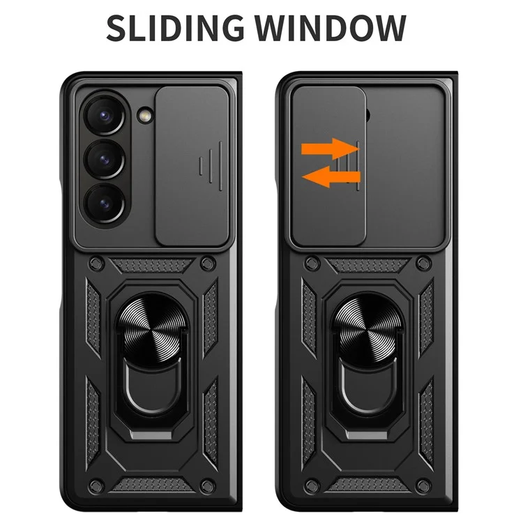 Pour Samsung Galaxy Z Fold5 5G Coque de téléphone avec support Étui en PC + TPU avec protecteur d'objectif coulissant - Noir