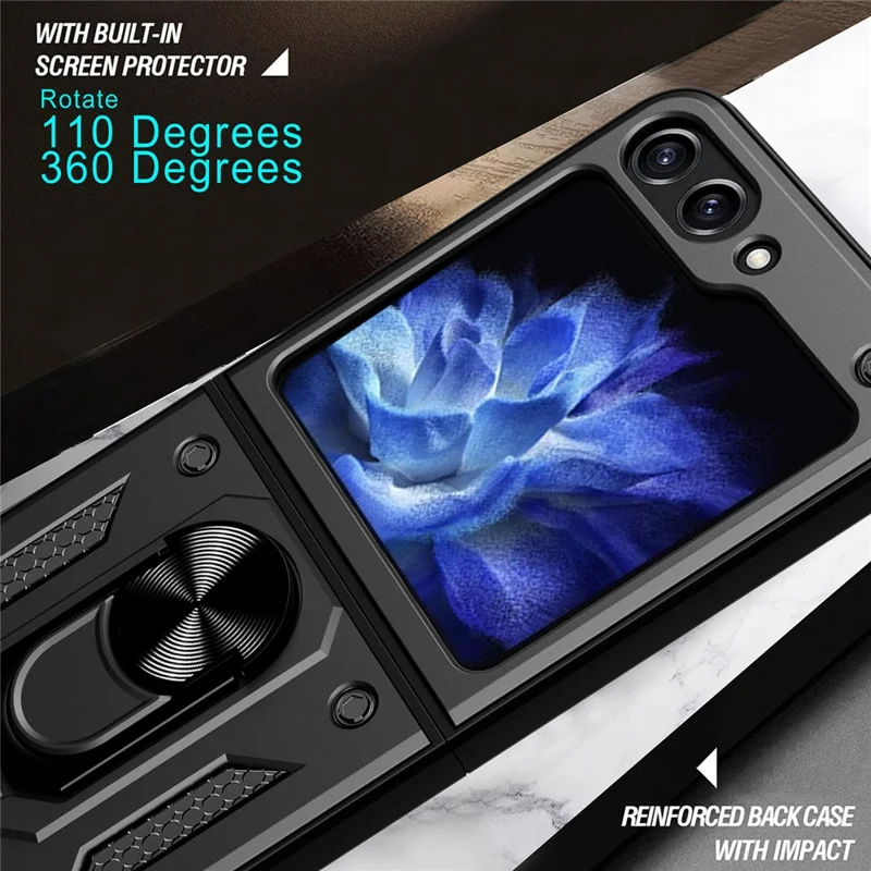 Étui de téléphone avec support pour Samsung Galaxy Z Flip5 5G, boîtier de voiture magnétique en PC+TPU - Argent