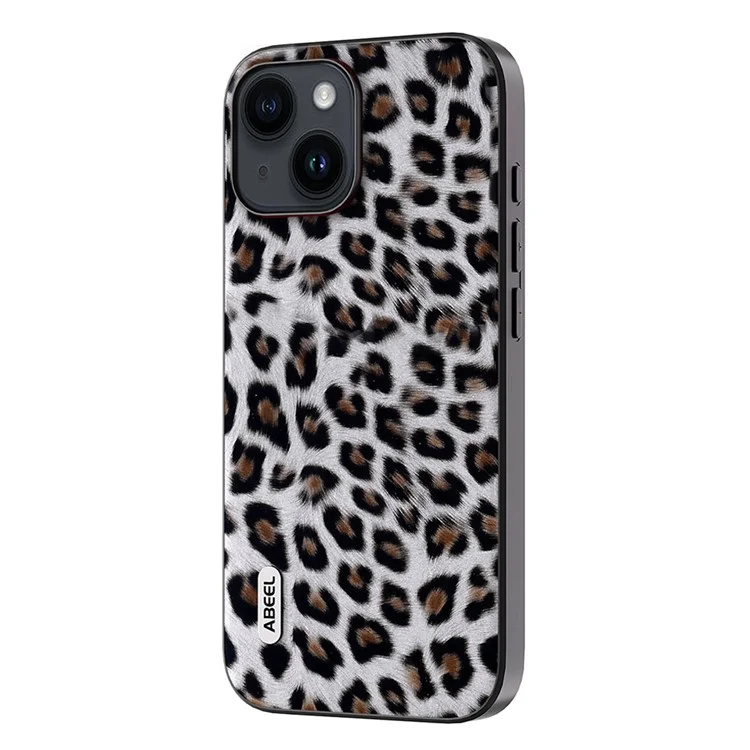ABEEL Für iPhone 15 Leopard Struktur Handyhülle PU-Leder beschichtet PC+TPU Anti-Sturz Abdeckung - Silber