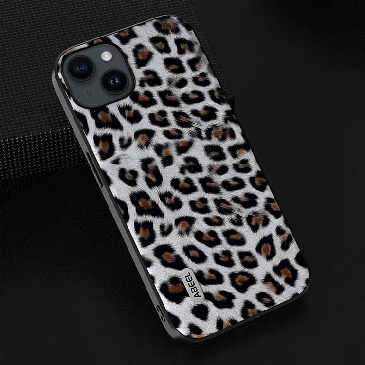 ABEEL Für iPhone 15 Leopard Struktur Handyhülle PU-Leder beschichtet PC+TPU Anti-Sturz Abdeckung - Silber