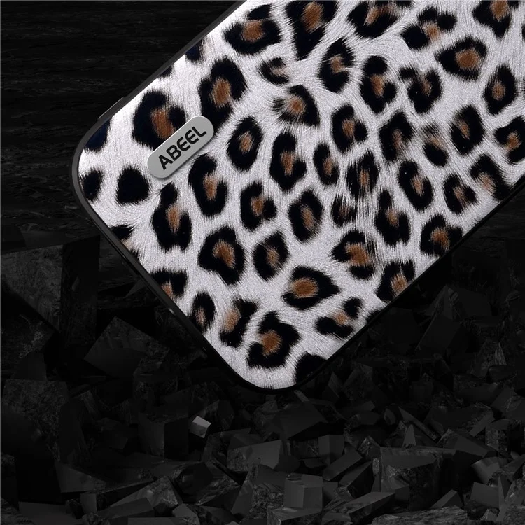 ABEEL Für iPhone 15 Leopard Struktur Handyhülle PU-Leder beschichtet PC+TPU Anti-Sturz Abdeckung - Silber