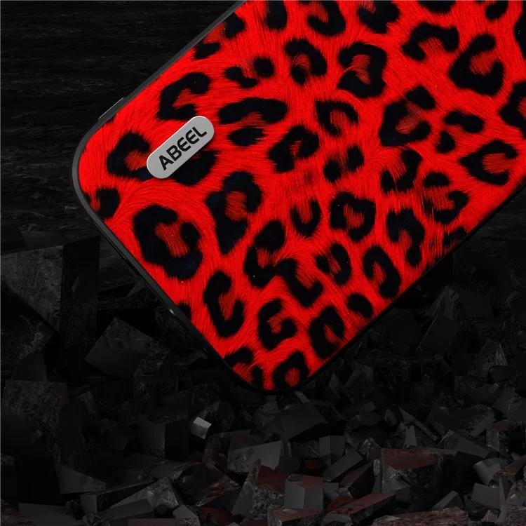 ABEEL Para iPhone 15 Funda de teléfono con textura de leopardo de cuero PU PC+TPU a prueba de golpes - Rojo