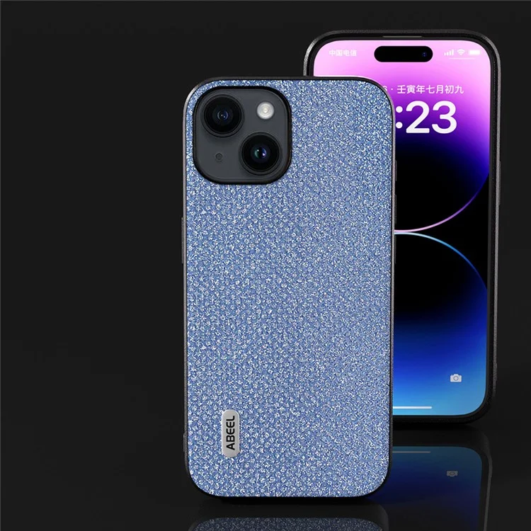 ABEEL For iPhone 15 Glitter Rhinestone Texture Cover PU Leather+PC+TPU Shockproof Phone Case - Blue