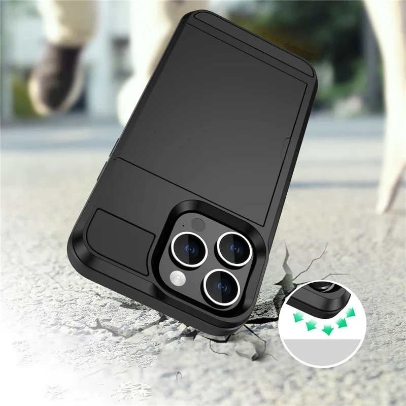 PC + TPU Phone Cover for iPhone 15 , Sliding Card Holder Anti-scratch Back Case - White