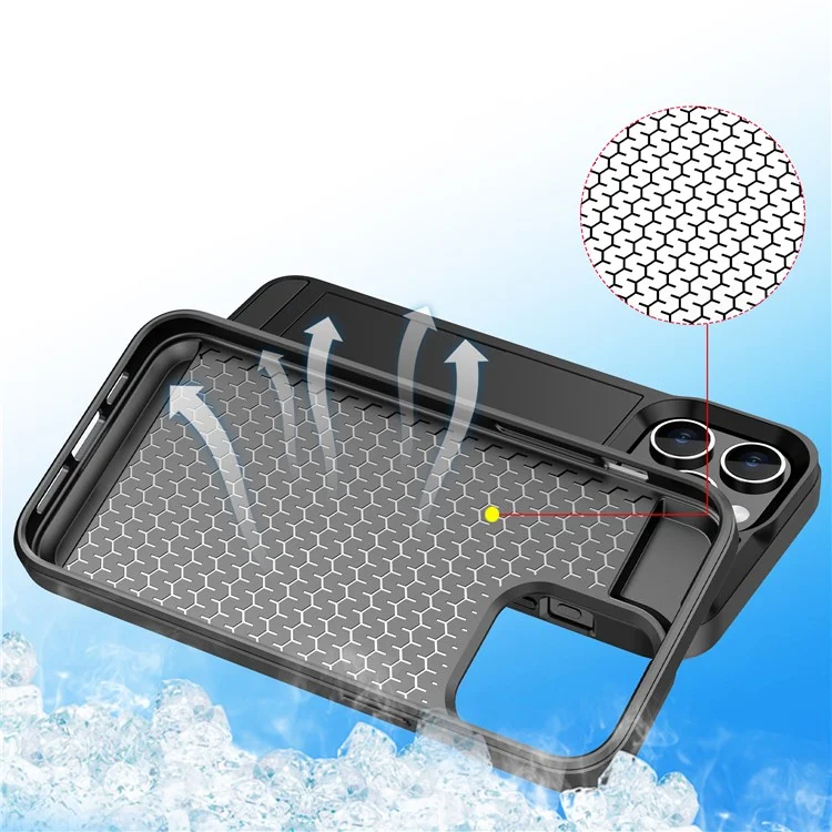 Per iPhone 15 Pro Sliding Card Holder Cover Anti-drop PC+TPU Phone Case - Nero