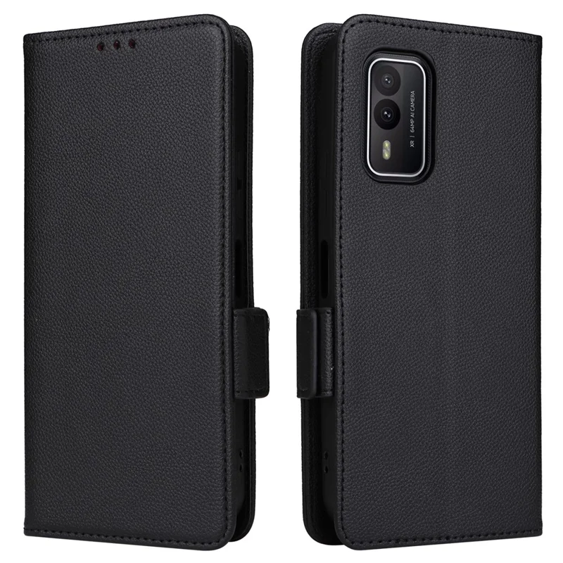 Wallet Stand Phone Case für Nokia XR21 Litchi-Textur PU-Leder stoßfeste Hülle - Schwarz