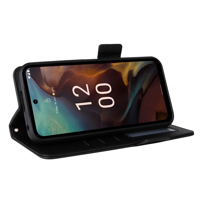 Wallet Stand Phone Case für Nokia XR21 Litchi-Textur PU-Leder stoßfeste Hülle - Schwarz