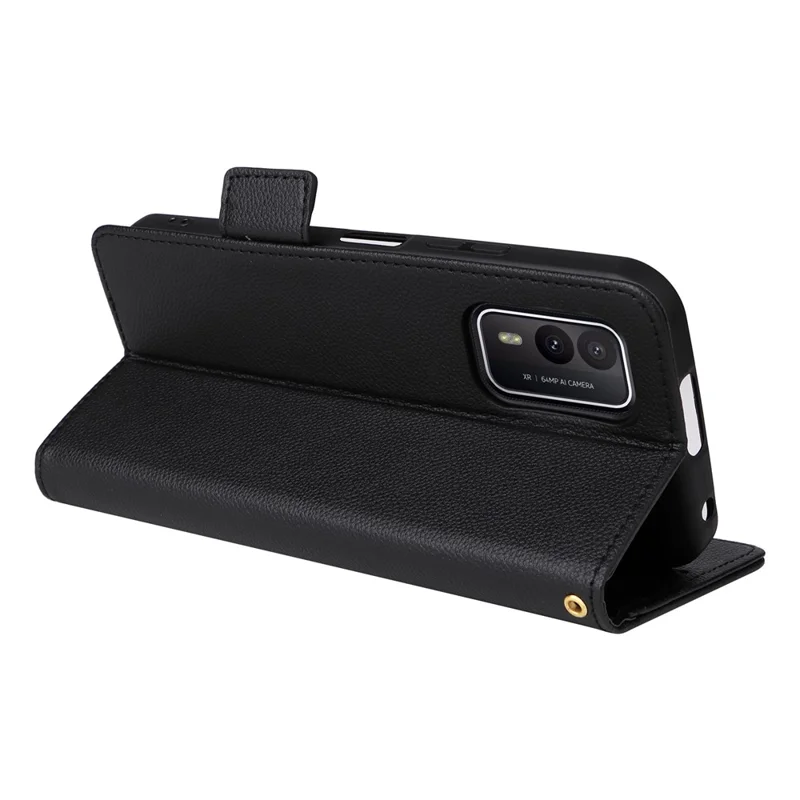 Wallet Stand Phone Case für Nokia XR21 Litchi-Textur PU-Leder stoßfeste Hülle - Schwarz