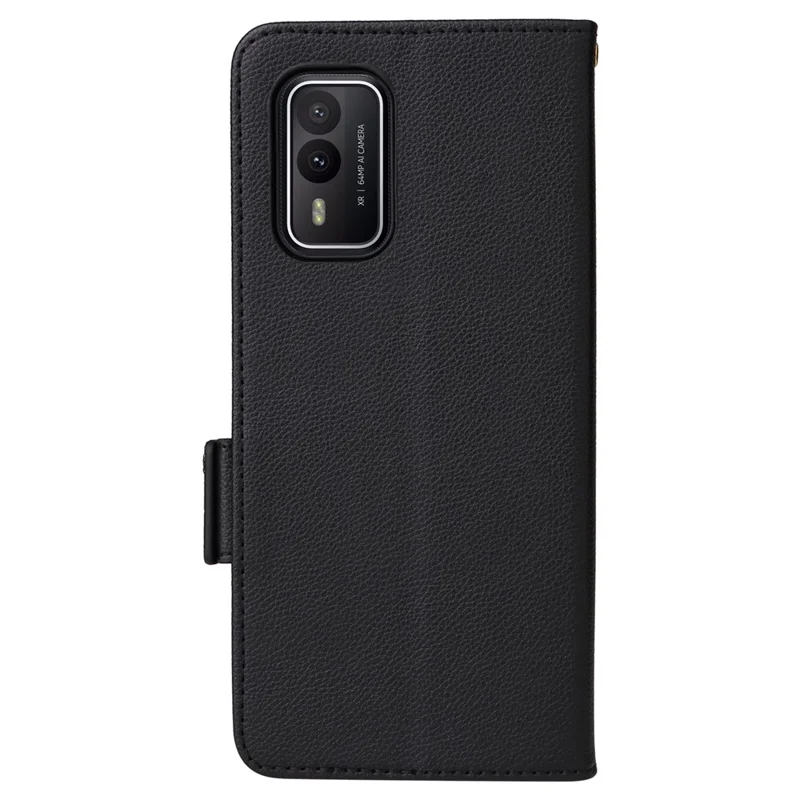 Wallet Stand Phone Case für Nokia XR21 Litchi-Textur PU-Leder stoßfeste Hülle - Schwarz