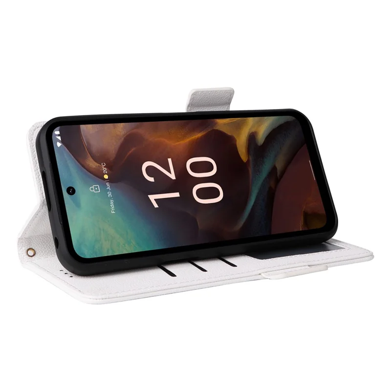 Wallet Stand Phone Case for Nokia XR21 Litchi Texture PU Leather Shockproof Cover - White