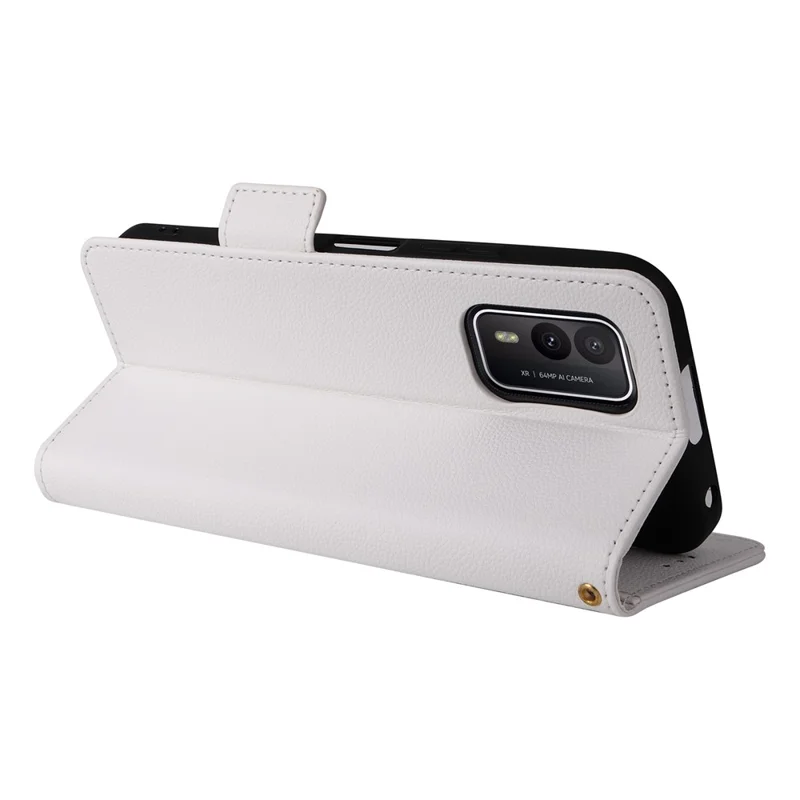 Wallet Stand Phone Case for Nokia XR21 Litchi Texture PU Leather Shockproof Cover - White