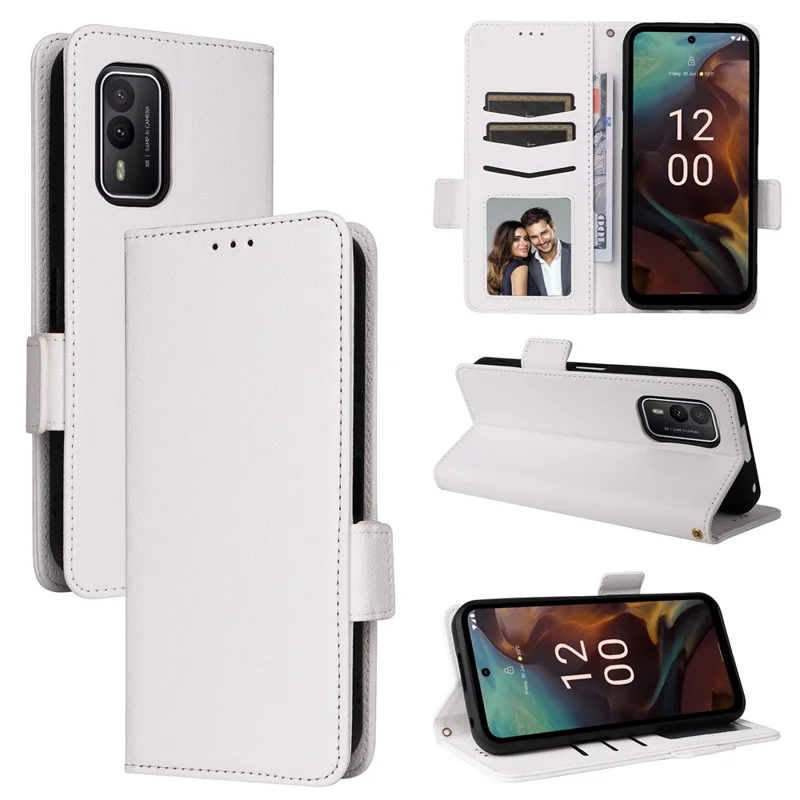 Wallet Stand Phone Case for Nokia XR21 Litchi Texture PU Leather Shockproof Cover - White