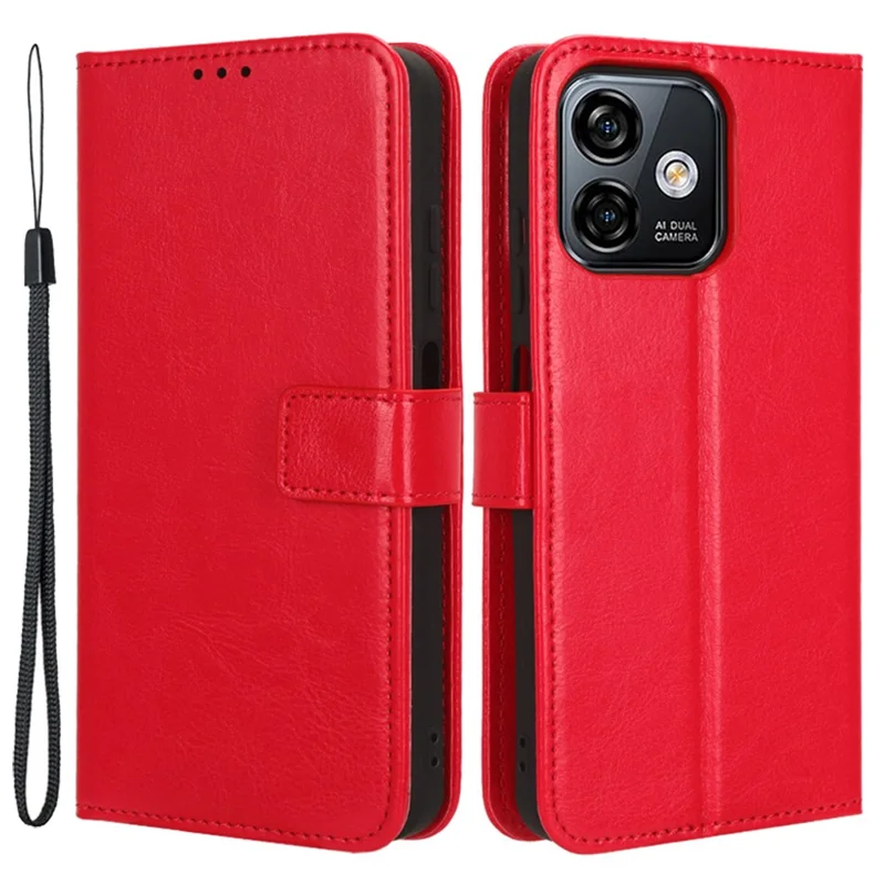 For Ulefone Note 16 Pro Folio Flip Phone Case Crazy Horse Texture PU Leather Stand Wallet Cover - Red