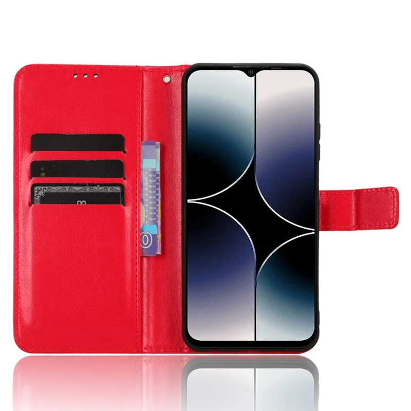 For Ulefone Note 16 Pro Folio Flip Phone Case Crazy Horse Texture PU Leather Stand Wallet Cover - Red