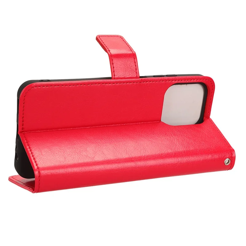 For Ulefone Note 16 Pro Folio Flip Phone Case Crazy Horse Texture PU Leather Stand Wallet Cover - Red