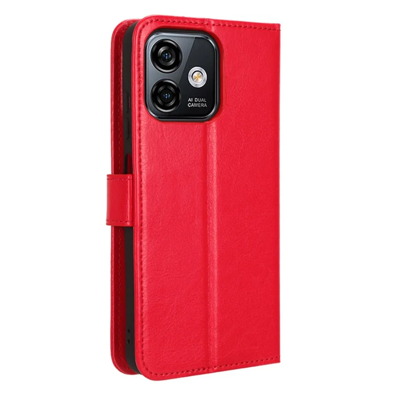 For Ulefone Note 16 Pro Folio Flip Phone Case Crazy Horse Texture PU Leather Stand Wallet Cover - Red