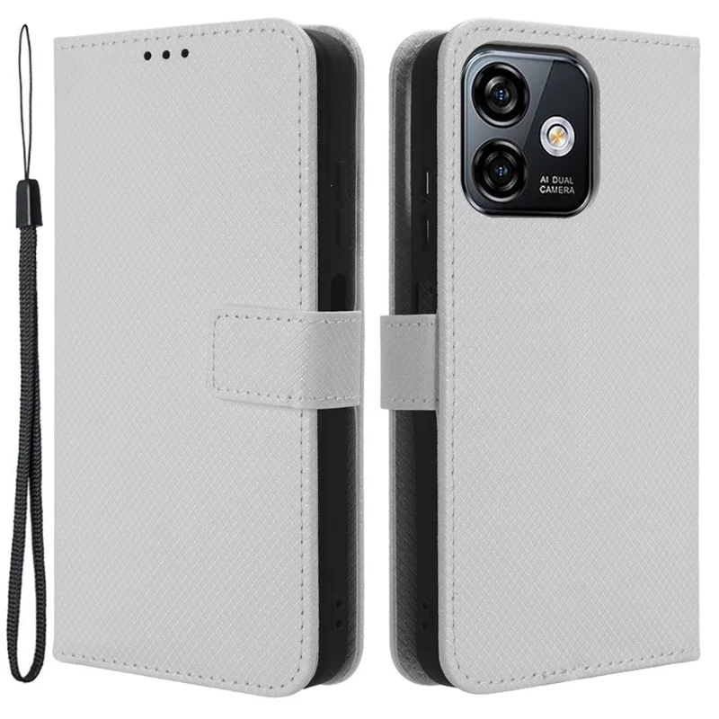For Ulefone Note 16 Pro PU Leather Wallet Phone Case Stand Cover Diamond Texture Shell - White