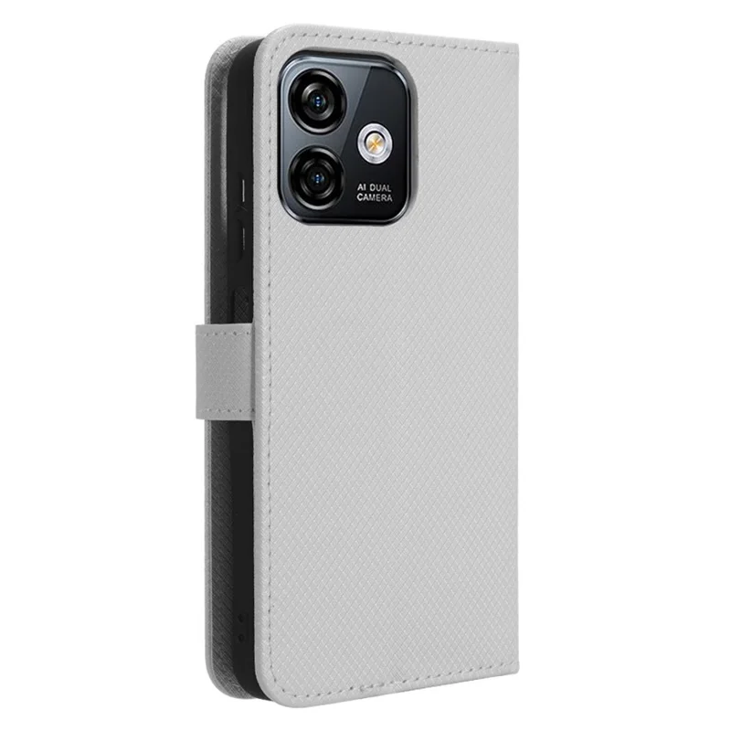For Ulefone Note 16 Pro PU Leather Wallet Phone Case Stand Cover Diamond Texture Shell - White