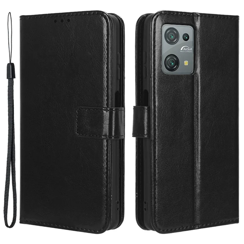 For Blackview Oscal C30 / C30 Pro Foldable Stand Phone Case Crazy Horse Texture PU Leather Wallet Cover - Black