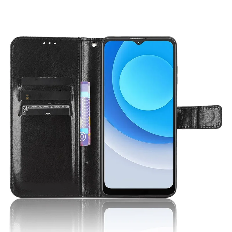 For Blackview Oscal C30 / C30 Pro Foldable Stand Phone Case Crazy Horse Texture PU Leather Wallet Cover - Black