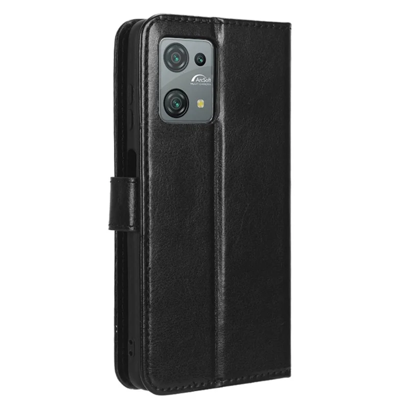 For Blackview Oscal C30 / C30 Pro Foldable Stand Phone Case Crazy Horse Texture PU Leather Wallet Cover - Black