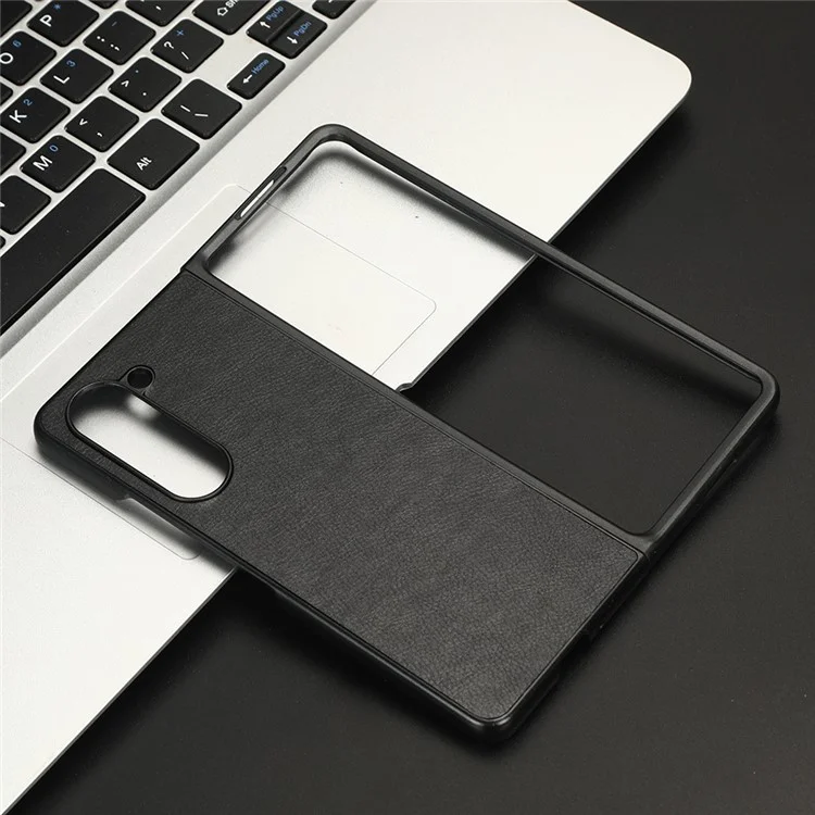 Para Samsung Galaxy Z Fold5 5G Funda de teléfono de cuero PU + PC Anticaída Textura de Litchi Cubierta - Negro