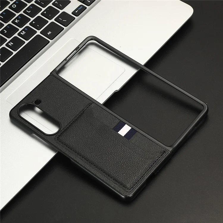 Для Samsung Galaxy Z Fold5 5G PU Leather+PC Phone Case Litchi Texture Shockproof Card Slot Cover - Black
