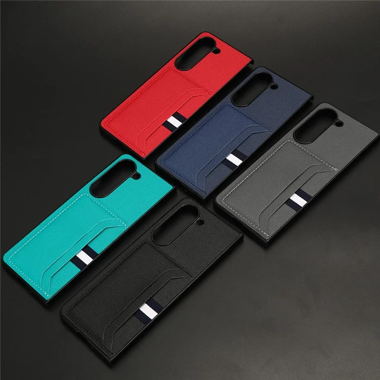 Для Samsung Galaxy Z Fold5 5G PU Leather+PC Phone Case Litchi Texture Shockproof Card Slot Cover - Black
