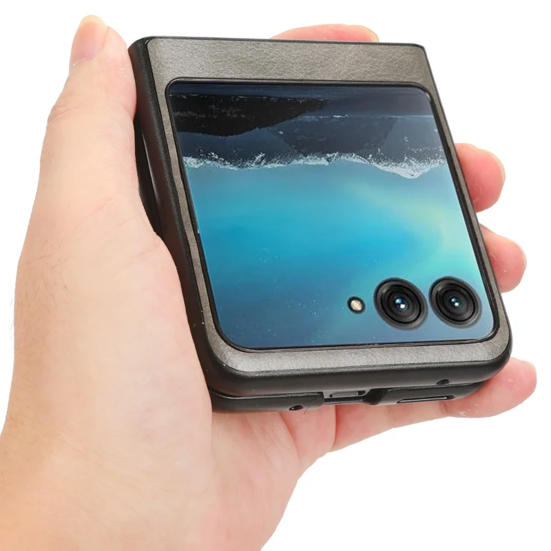 For Motorola Razr 40 Ultra 5G Protective Phone Case PU Leather Coated PC Litchi Texture Cover - Grey