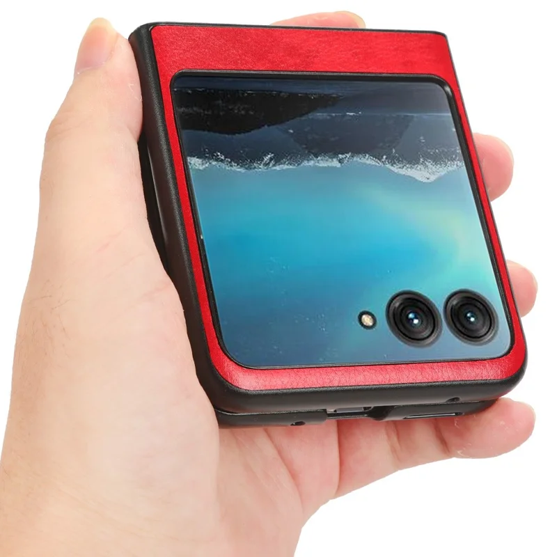 Für Motorola Razr 40 Ultra 5G Schutzhülle aus PU-Leder mit PC-Beschichtung, Litchimuster - Rot