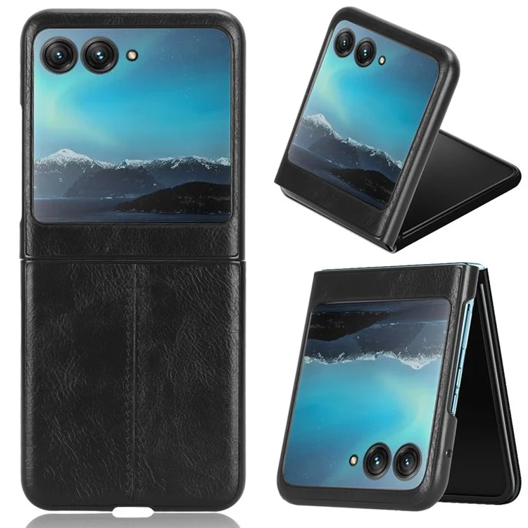 Para Motorola Razr 40 Ultra 5G PU Leather + Hard PC Shell Stitching Lines Ultra Thin Phone Cover - Negro