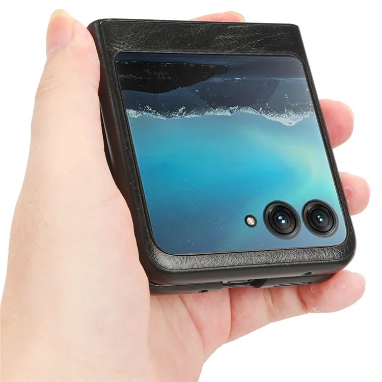 Para Motorola Razr 40 Ultra 5G PU Leather + Hard PC Shell Stitching Lines Ultra Thin Phone Cover - Negro