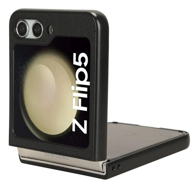 Per Samsung Galaxy Z Flip5 5G Cover posteriore in PC e pelle PU ultra sottile con texture a litchi e slot per schede - Nero