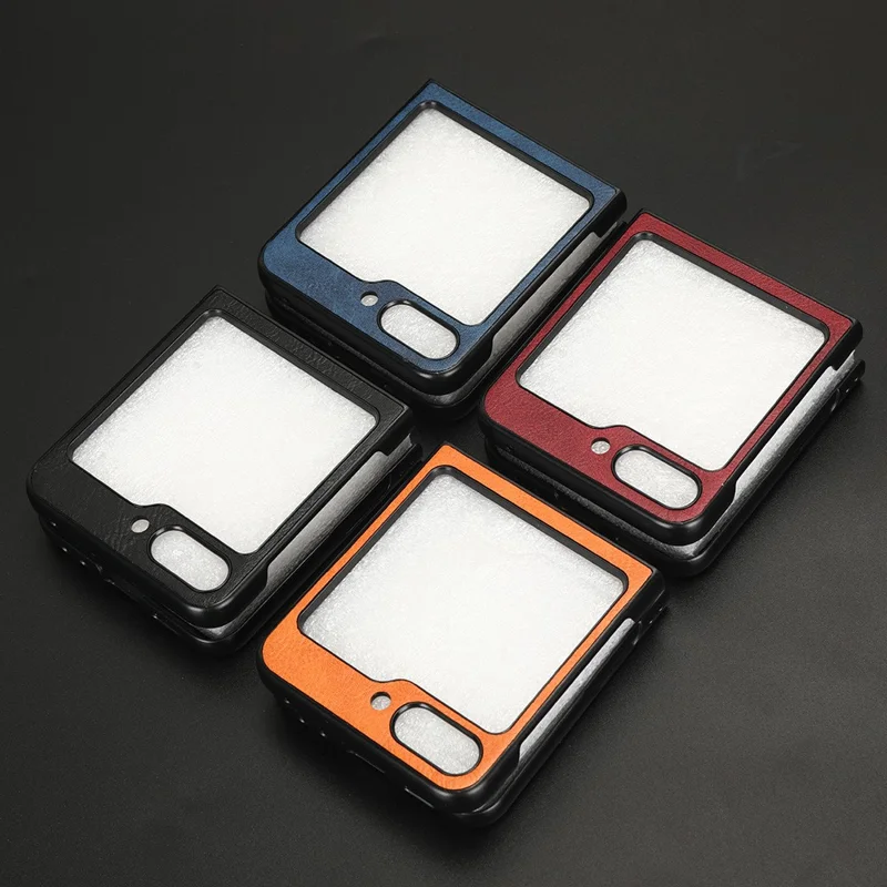 For Samsung Galaxy Z Flip5 5G PU Leather + Hard PC Phone Case Stitching Lines Shockproof Cover - Black